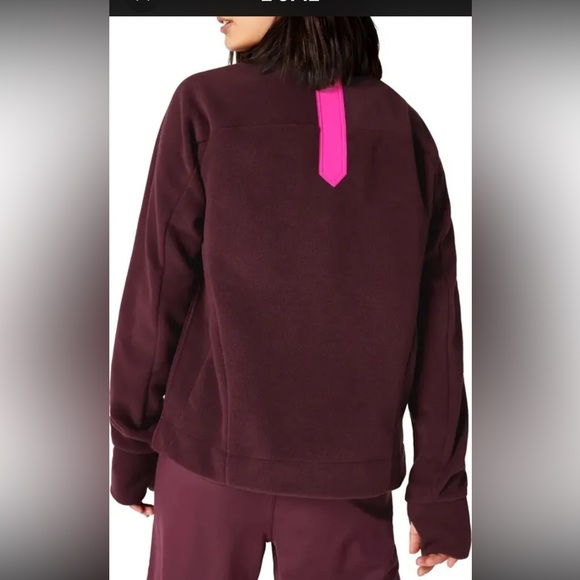 SWEATY BETTY Sweatshirt Altitude Thermal Half SNAP Plum Red Side Zippers Pockets - Picture 3 of 16
